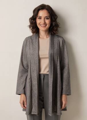 Gilet manches longues col châle gris JOY'S PARIS femme