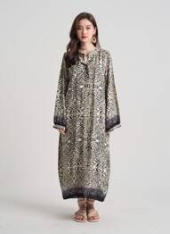 Robe longue imprimé fantaisie manches longues noir PAPILLONNE femme