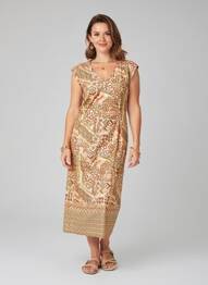 Robe mi-longue imprimé fantaisie manches courtes orange MERI & ESCA femme