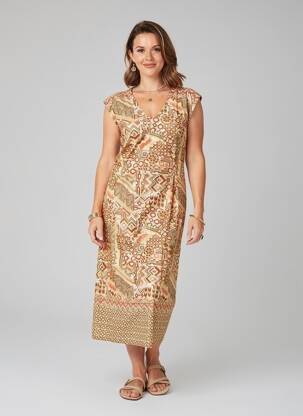 Robe mi-longue imprimé fantaisie manches courtes orange MERI & ESCA femme