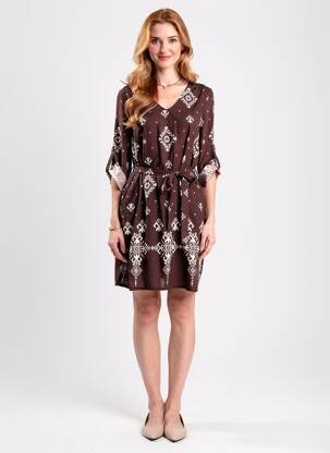 Robe courte manches longues manches longues marron MAELLE femme
