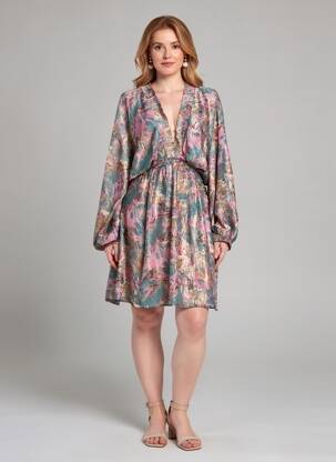 Robe mi-longue imprimé fantaisie manches longues vert FLAMANT ROSE femme