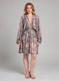 Robe mi-longue imprimé fantaisie manches longues vert FLAMANT ROSE femme