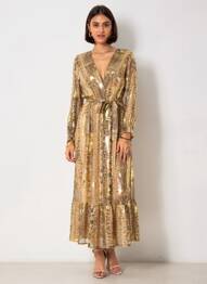 Robe longue manches longues manches longues marron JUS DE POM femme