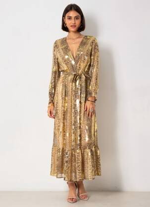 Robe longue coupe cintrée manches longues marron JUS DE POM femme