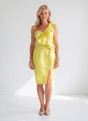 Robe mi-longue imprimé fantaisie sans manche jaune F & P femme
