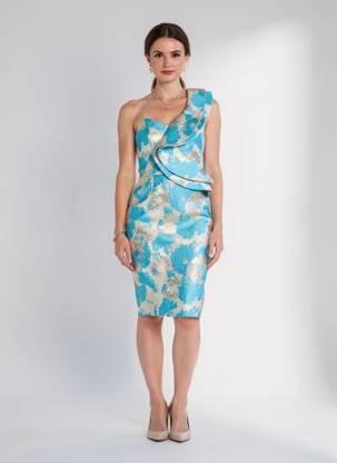 Robe mi-longue imprimé fantaisie sans manche bleu F & P femme