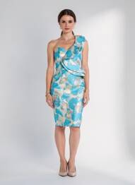 Robe mi-longue imprimé fantaisie sans manche bleu F & P femme