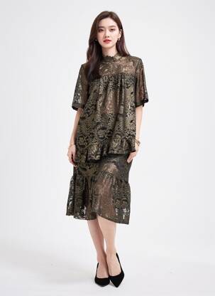 Robe mi-longue manches courtes manches courtes noir VANESSA SCOTT femme