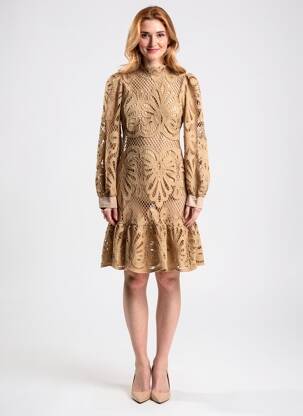 Robe mi-longue manches longues manches longues marron BHATTI femme