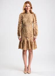 Robe mi-longue manches longues manches longues marron BHATTI femme