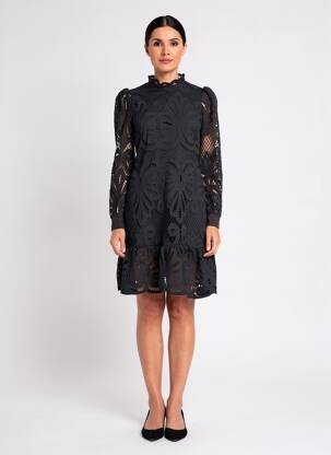Robe mi-longue manches longues manches longues noir BHATTI femme