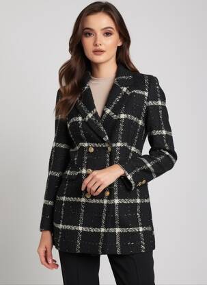 Manteau court fermeture boutonnée sur le devant sans capuche noir ATTENTIF femme