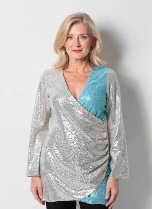 Robe courte manches longues manches longues argent MARYLEY femme