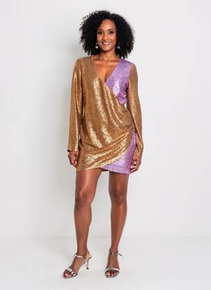 Robe courte manches longues manches longues or MARYLEY femme