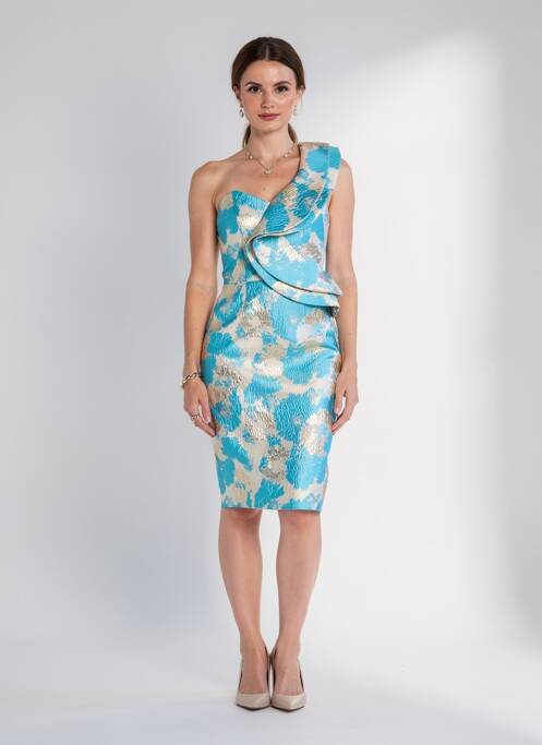 Robe mi-longue imprimé fantaisie sans manche bleu F & P femme