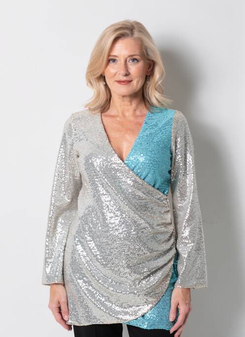 Robe courte manches longues manches longues argent MARYLEY femme