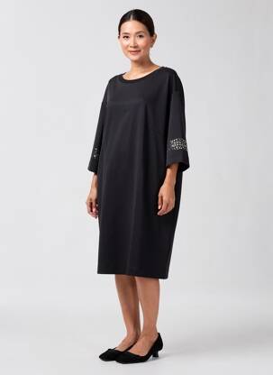 Robe mi-longue manches 3/4 manches 3/4 noir MAT. femme