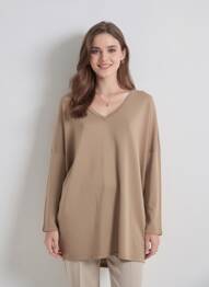 Robe pull coupe droite manches longues marron MAT. femme