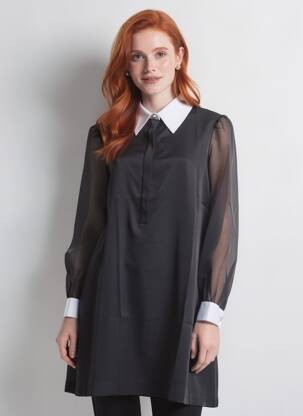 Robe courte manches longues manches longues noir MAT. femme