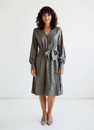 Robe mi-longue imprimé fantaisie manches longues vert ZIBI LONDON femme