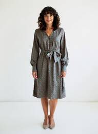 Robe mi-longue imprimé fantaisie manches longues vert ZIBI LONDON femme