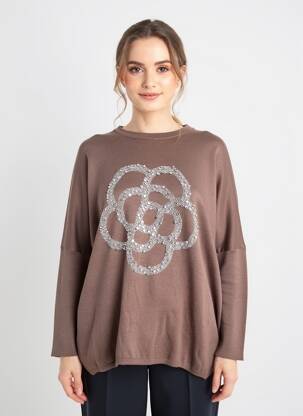 Robe pull col rond manches longues marron LAMIAR femme