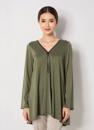 Tunique manches longues col v vert AN II VITO femme