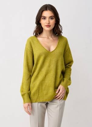 Pull col v manches longues vert MAT. femme