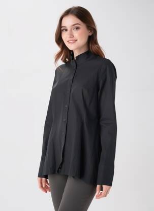 Chemisier coupe droite manches longues noir YELLOW LABEL femme