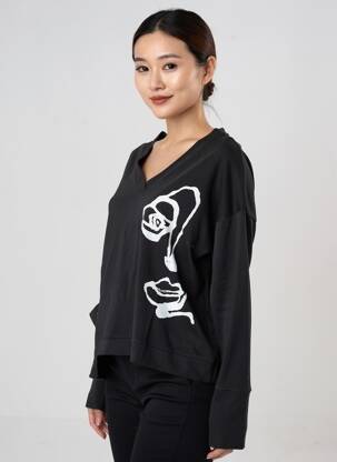 T-shirt sérigraphie floquée manches longues noir GERSHON BRAM femme