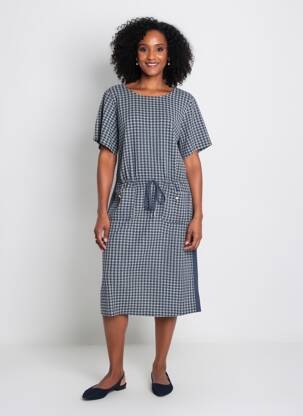 Robe mi-longue manches courtes manches courtes bleu YESTA femme