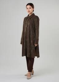 Robe mi-longue manches longues manches longues marron MÊME ROAD femme