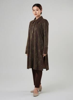 Robe mi-longue manches longues manches longues marron MÊME ROAD femme