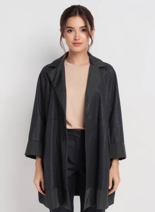 Manteau long coupe droite sans capuche noir SOPHIA CURVY femme
