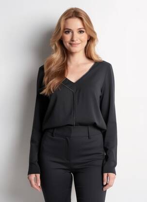 Blouse tissage popeline manches longues noir AN II VITO femme