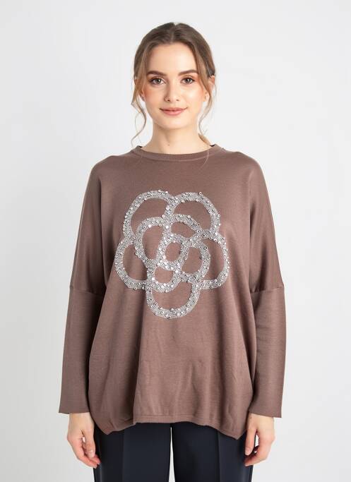 Robe pull col rond manches longues marron LAMIAR femme