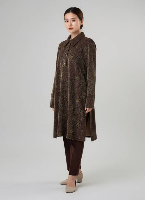 Robe mi-longue manches longues manches longues marron MÊME ROAD femme