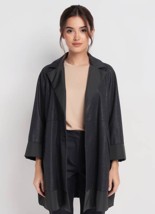 Manteau long coupe droite sans capuche noir SOPHIA CURVY femme