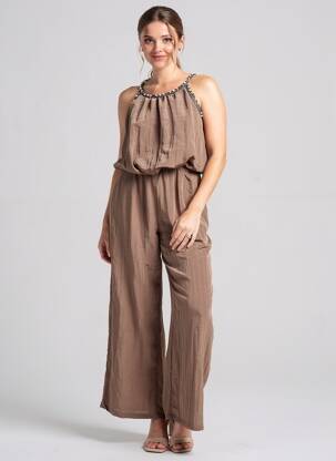 Combi-pantalon coupe fluide fines bretelles marron LAMIAR femme
