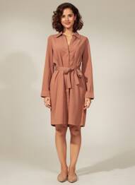 Robe mi-longue manches longues manches longues marron YAYA femme