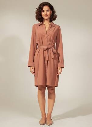Robe mi-longue manches longues manches longues marron YAYA femme