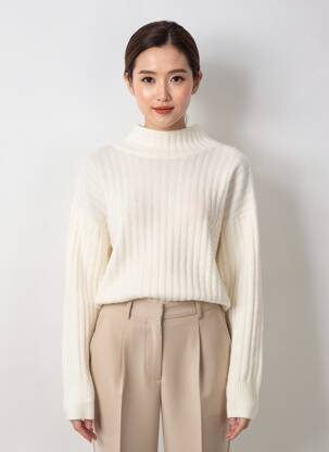 Pull coupe droite manches longues blanc YAYA FACTORY femme