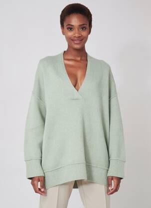 Pull coupe droite manches longues vert YAYA femme