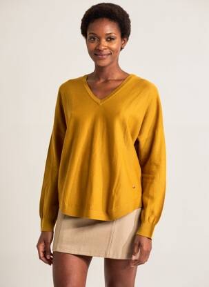 Pull coupe droite manches longues jaune INDI & COLD femme