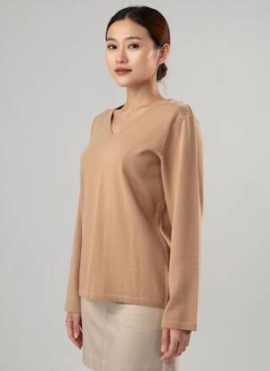 Pull coupe cintrée manches longues marron NINATI femme