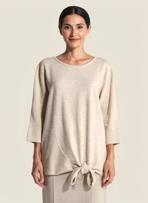 Pull coupe droite manches longues beige NINATI femme