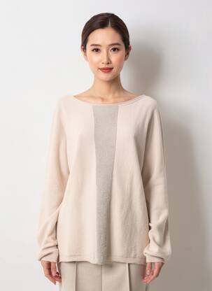 Pull coupe droite manches longues beige NINATI femme