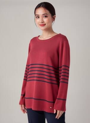 Pull coupe droite manches longues rouge LE PHARE DE LA BALEINE femme