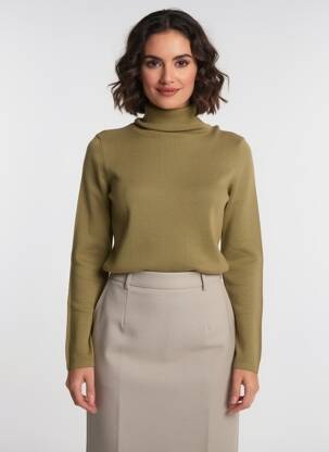 Pull col roulé coupe cintrée manches longues vert YAYA femme